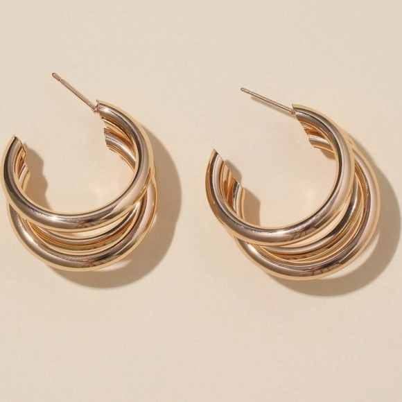 Gold Silver Tone Small Minimalist Hoop Earrings Set - Picture 4 of 6